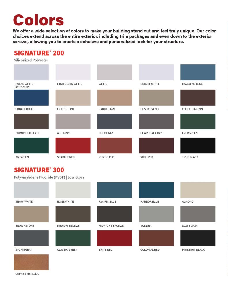 ROI Metal Buildings Color Chart